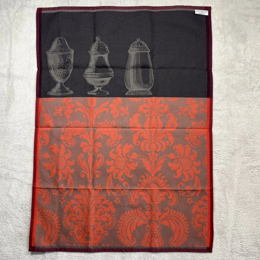 Le Jacquard Francais Tea Towel Primrose Bordier Orange Grey Damask Shakers